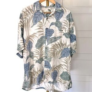 Men's Cream Flowy Rayon Hawaiian Button Down Short Sleeve Shirt Size L Tropical